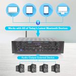 Pyle 500W Karaoke Wireless Bluetooth Amplifier – 4 Channel Stereo Audio Receiver with AUX IN, FM Radio, RCA Subwoofer Speaker OUT, USB, Microphone IN with Echo, 500W Peak Power into 4-8 OHMS – PTA44BT