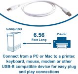 C2G 13172 USB 2.0 A to B USB Cable, 6.56 Feet (2 Meters), White