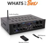 Pyle 500W Karaoke Wireless Bluetooth Amplifier – 4 Channel Stereo Audio Receiver with AUX IN, FM Radio, RCA Subwoofer Speaker OUT, USB, Microphone IN with Echo, 500W Peak Power into 4-8 OHMS – PTA44BT