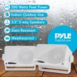 Pyle 3-Way Weatherproof Outdoor Speaker Set – 3.5 Inch 200W Pair of Marine Grade Mount Speakers – in a Heavy Duty ABS Enclosure Grill – Home, Boat, Poolside, Patio, Indoor Outdoor Use -PLMR24 (White)