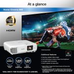 Epson Home Cinema 880 3-chip 3LCD 1080p Projector, 3300 lumens Color and White Brightness, Streaming and Home Theater, Built-in Speaker, Auto Picture Skew, 16,0001 Contrast, HDMI 2.0, White