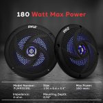 Pyle Marine Speakers – 5.25 Inch 2 Way Waterproof and Weather Resistant Outdoor Audio Stereo Sound System with LED Lights, 180 Watt Power and Low Profile Slim Style – 1 Pair – PLMRS53BL (Black)